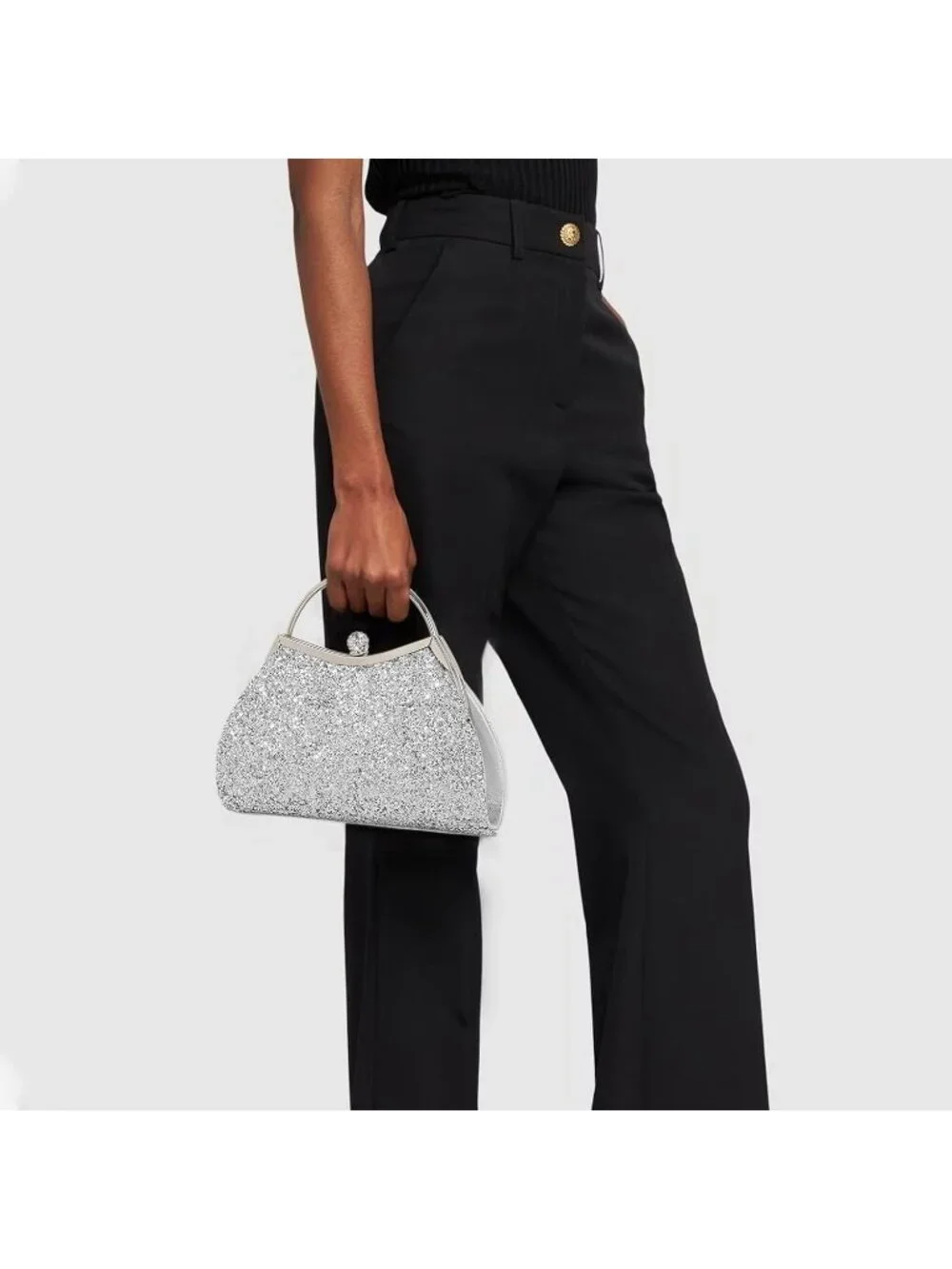 Women Sequin Silver Glitter Pleated Clutch Purse For Sparkly Evening Wedding Bag